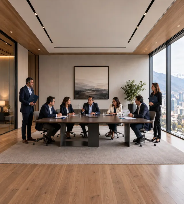 Equipo directivo reunido para coordinar decisiones y resultados